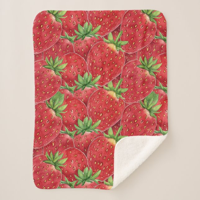 Couverture Sherpa Motif sans couture de fraises fraîches à l'aquarel (Devant)