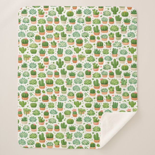 Couverture Sherpa Motif sans couture de plante succulente mignonne (Devant)