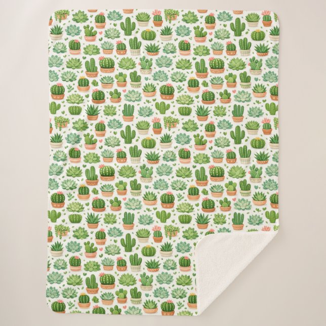 Couverture Sherpa Motif sans couture de plante succulente mignonne (Devant)