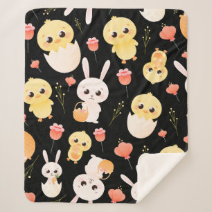 Couverture Sherpa Motif sans couture de poussins et de lapins de Pâq