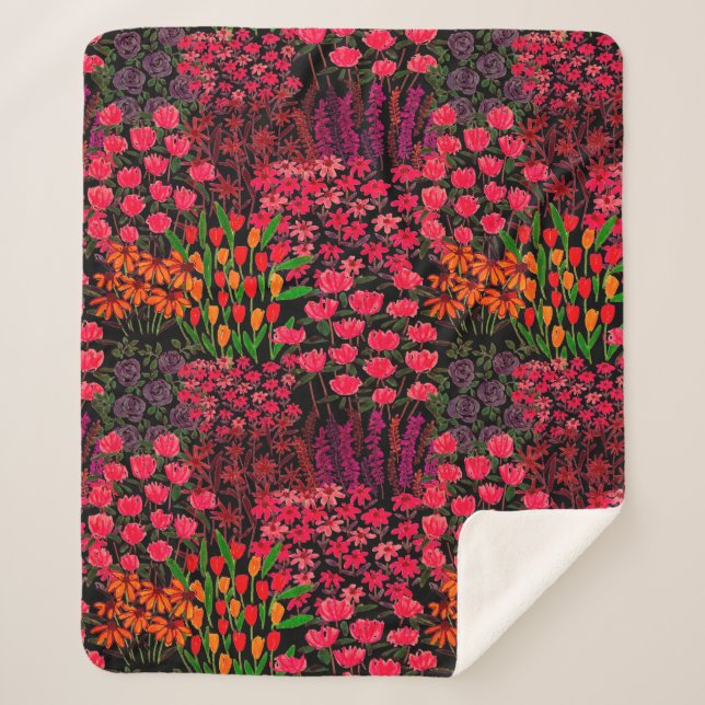 Couverture Sherpa Motif sans couture dessiné à la main avec fleurs s (Devant)