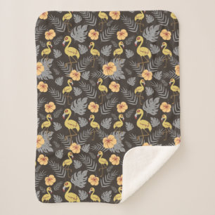 Couverture Sherpa motif sans couture Flamant rose avec fleurs et feu