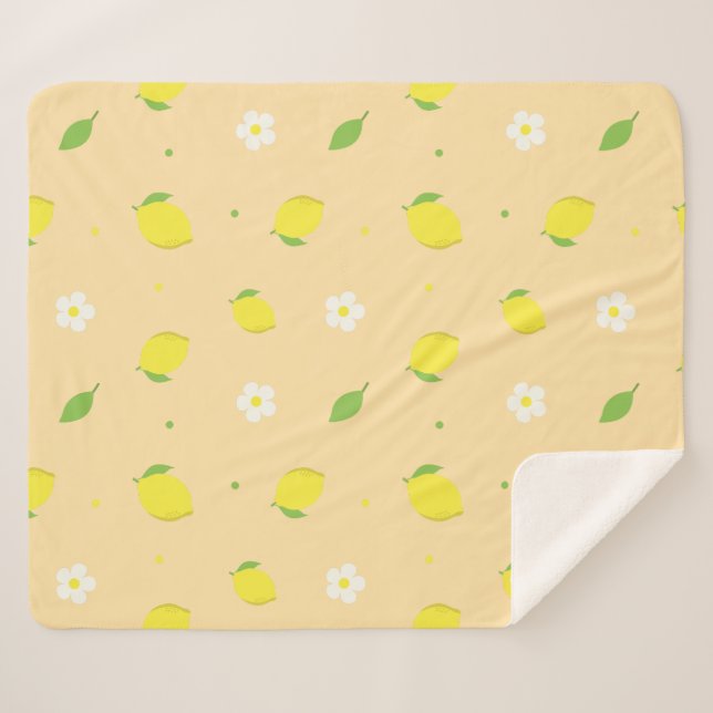 Couverture Sherpa Motif sans couture orange jaune avec fleurs blanch (Devant (Horizontal))