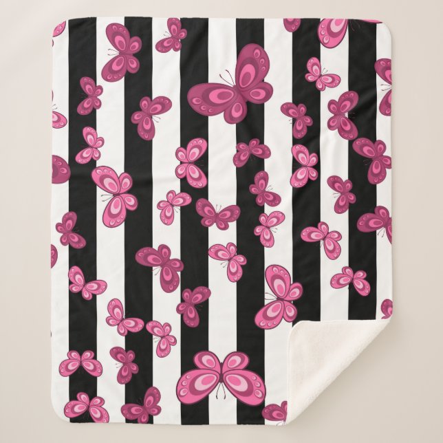 Couverture Sherpa Motif sans couture papillon sur arrière - plan bla (Devant)