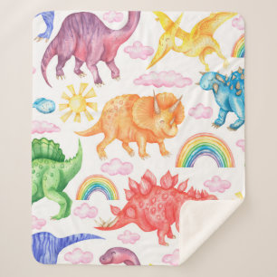 Couverture Sherpa Motif sans couture représentant des dinosaures col