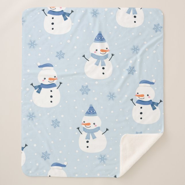 Couverture Sherpa Motif sans couture Snowman, arrière - plan d'hiver (Devant)