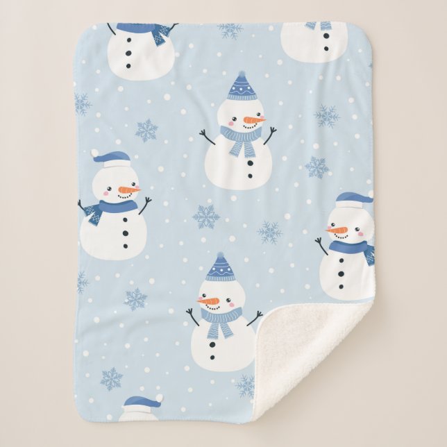 Couverture Sherpa Motif sans couture Snowman, arrière - plan d'hiver (Devant)