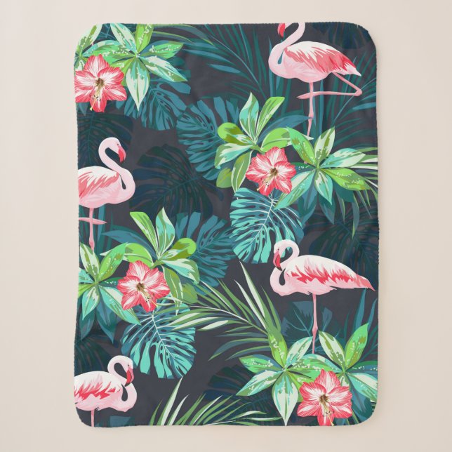 Couverture Sherpa Motif sans couture tropicale estivale avec bir fla (Devant)