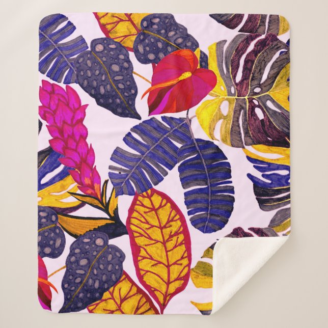 Couverture Sherpa Motif sans faille créative avec feuilles tropicaux (Devant)