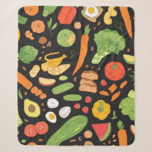 Couverture Sherpa Motif sans soucis avec nourriture diététique, groc