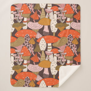 Couverture Sherpa Motif sans soudure à la main de champignons et de