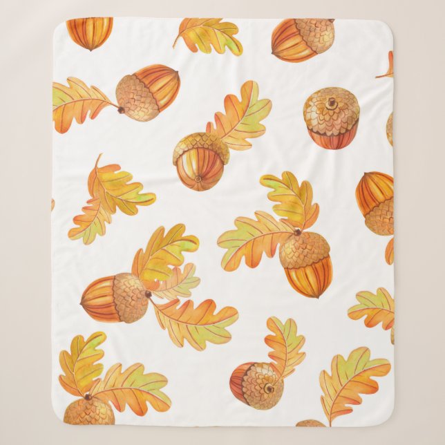Couverture Sherpa motif sans soudure automne avec feuilles en chêne  (Devant)