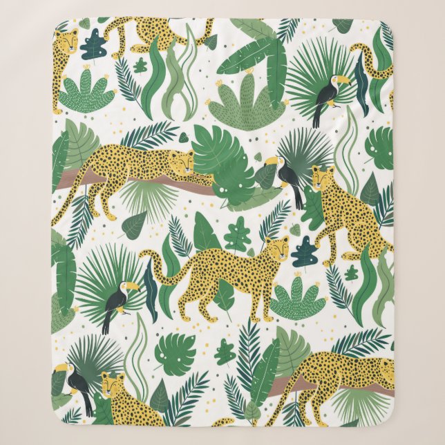Couverture Sherpa motif sans soudure de léopards dans la jungle. Mét (Devant)