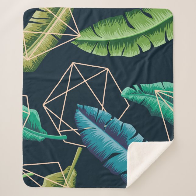 Couverture Sherpa Motif sans soudure feuille avec li polygonal abstr (Devant)