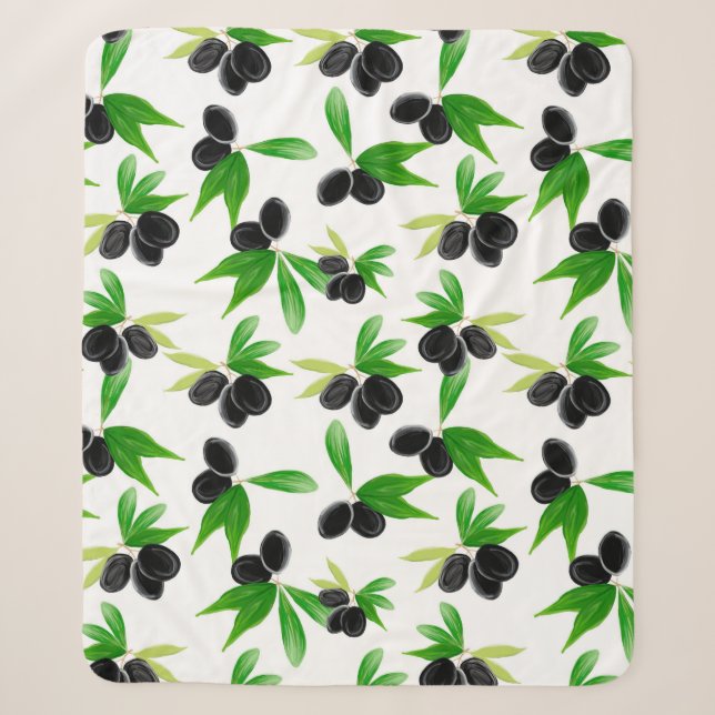 Couverture Sherpa Motif sans soudure Gouache avec branche d'olivier, (Devant)