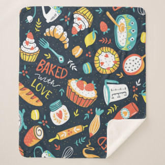 Couverture Sherpa Motif sans soudure rétro boulangerie avec points e