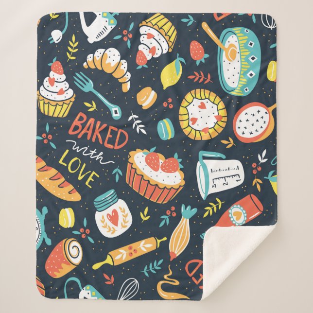 Couverture Sherpa Motif sans soudure rétro boulangerie avec points e (Devant)