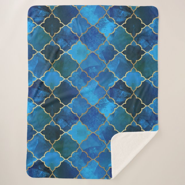 Couverture Sherpa Motif Sapphire Gemstone & Gold Marocain Carrelage (Devant)