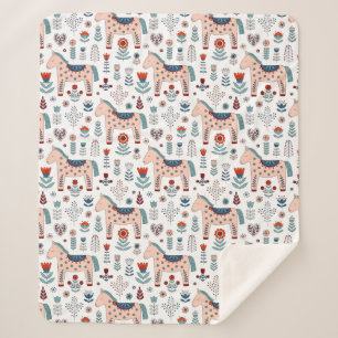 Couverture Sherpa Motif scandinave d'art populaire de cheval