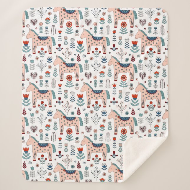 Couverture Sherpa Motif scandinave d'art populaire de cheval (Devant)