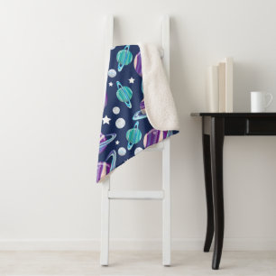 Couverture Sherpa Motif spatial, Planètes, Étoiles, Galaxie, Cosmos