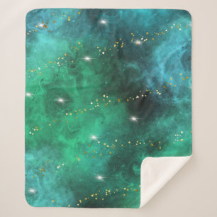 Couverture Sherpa Motif tendance Green Blue Turquoise Gold Galaxy