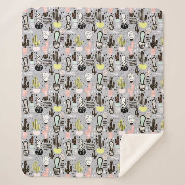 Couverture Sherpa Motif texturisé tiré par la main de cactus (Devant)