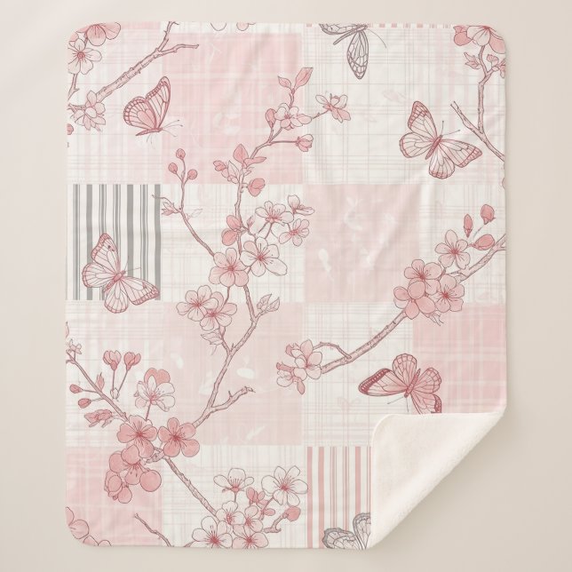 Couverture Sherpa Motif toile de fond botanique papillon vintage (7) (Devant)