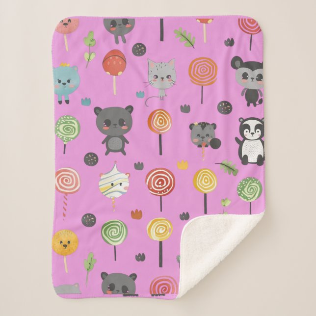 Couverture Sherpa motif transparent avec animaux mignons roses (Devant)