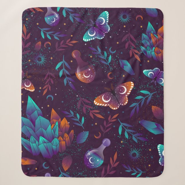 Couverture Sherpa Motif transparent avec papillon spatial, cristaux, (Devant)