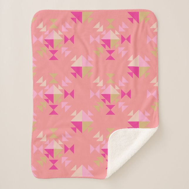 Couverture Sherpa Motif triangle géométrique moderne en Rose Dusty (Devant)