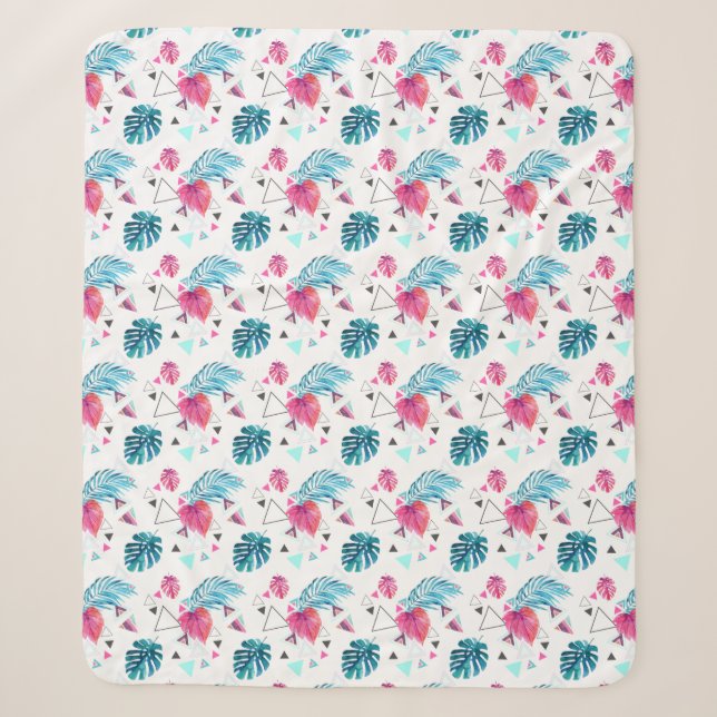 Couverture Sherpa Motif triangulaire de feuilles tropicales (Devant)