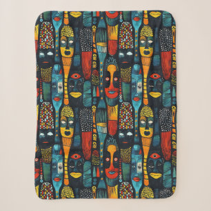 Couverture Sherpa Motif tribal africain avec idoles.