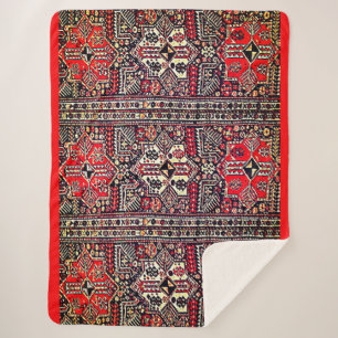 Couverture Sherpa Motif tribal géométrique rouge et blanc oriental