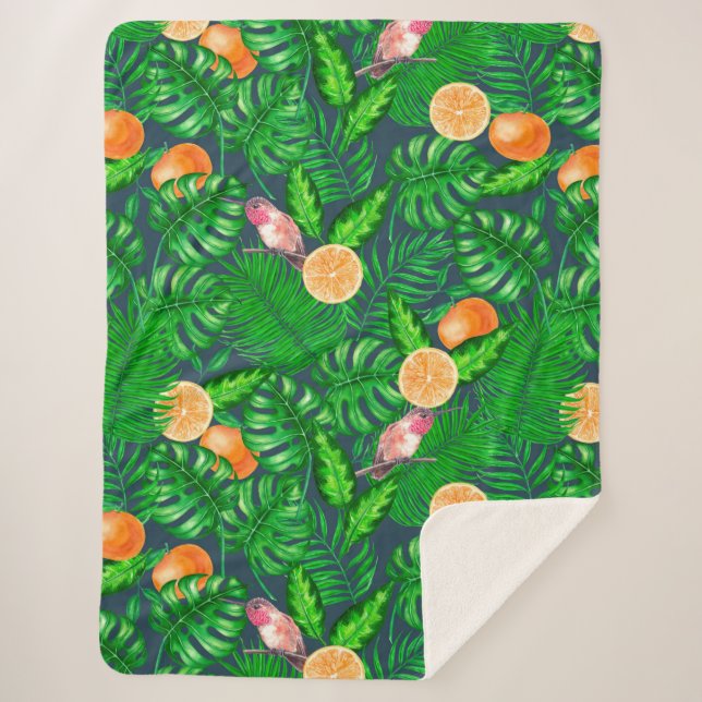 Couverture Sherpa Motif tropical, colibris (Devant)