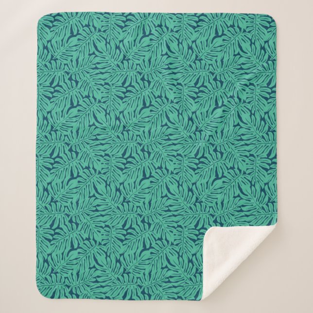 Couverture Sherpa Motif tropical de feuille de Monstera (Devant)