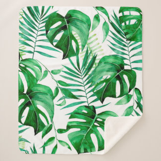 Couverture Sherpa Motif tropical feuille vert
