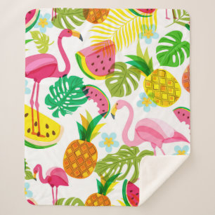 Couverture Sherpa Motif tropical sans couture avec flamant rose, pal