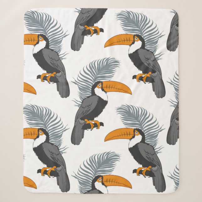 Couverture Sherpa Motif Tropical sans soudure avec toucans et feuill (Devant)