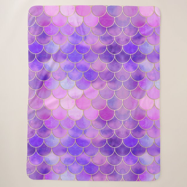 Couverture Sherpa Motif Ultra Violet & Gold Mermaid (Devant)