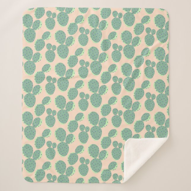 Couverture Sherpa Motif vert et rose de cactus (Devant)