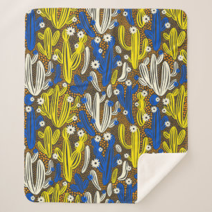 Couverture Sherpa Motif vintage avec cactus sur arrière - plan noir.