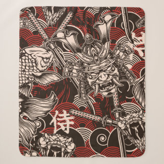 Couverture Sherpa Motif vintage japonais sans soudure avec katana sw