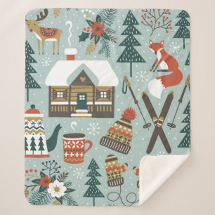 Couverture Sherpa Motif vintage sans couture dessiné à la main avec