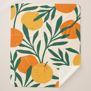 Couverture Sherpa Motif vintage sans soudure avec mandarins. Ha tend