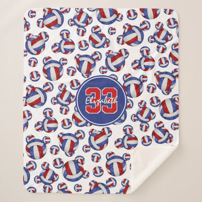 Couverture Sherpa motif volleyballs blanc et bleu (Devant)