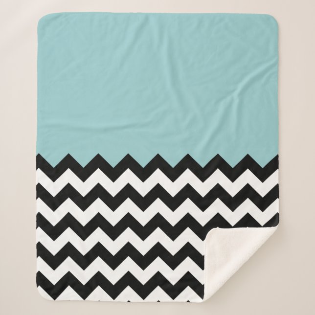 Couverture Sherpa Motif Zigzag noir et blanc, Chevron, Bleu (Devant)
