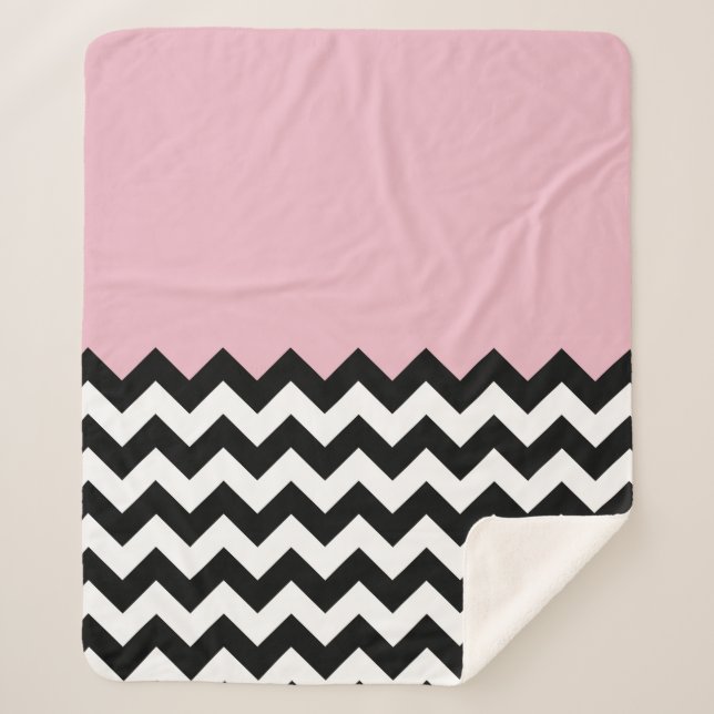 Couverture Sherpa Motif Zigzag noir et blanc, Chevron, rose (Devant)