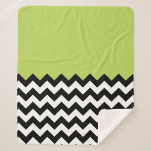 Couverture Sherpa Motif Zigzag noir et blanc, Chevron, Vert