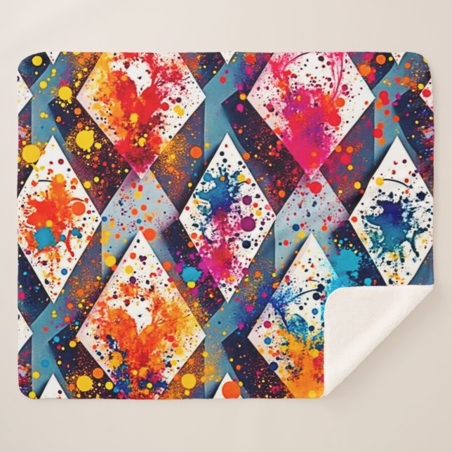 Couverture Sherpa Motifs Abstraits dynamiques en diamant (Devant (Horizontal))